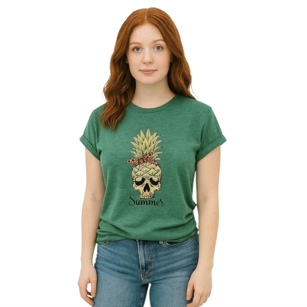 SHEIN lune Skull and pineapple Print Tee XL Green Suggar skull Halloween summer